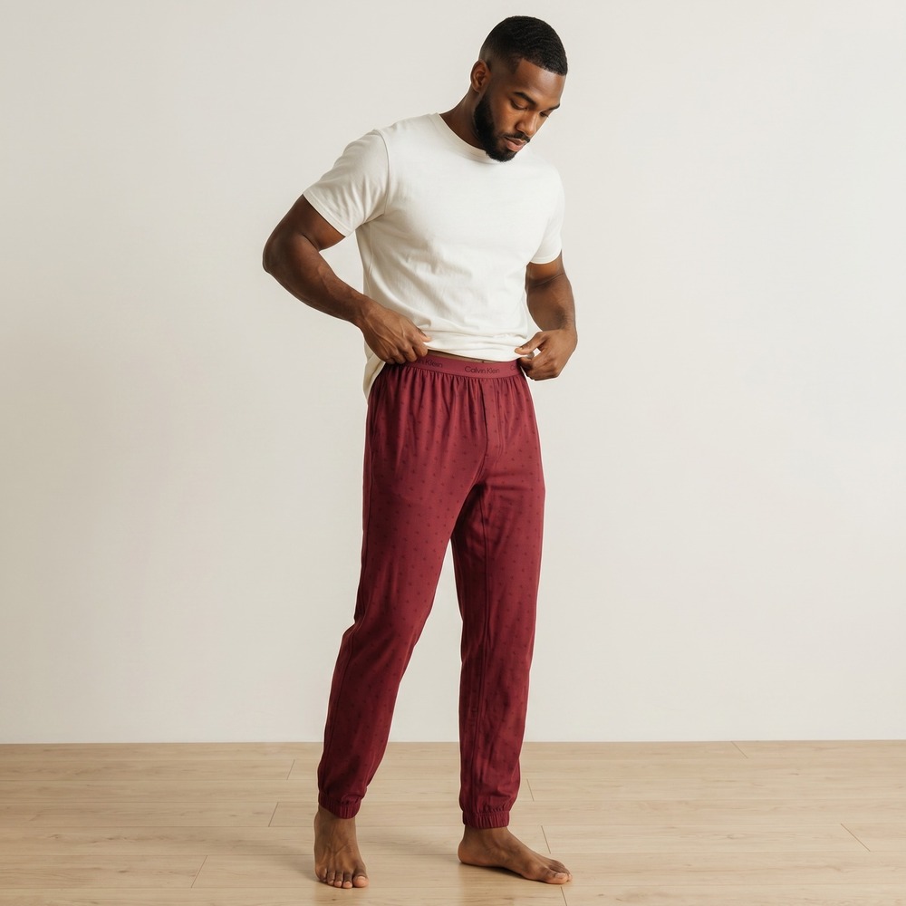 NWT Calvin Klein Mens Monogram Logo Pajama Jogger Pants Size Large L Burgundy